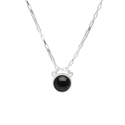 Colar Achates de Prata 925 e Pedra Natural Ágata Preta