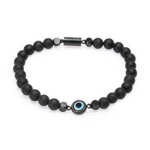 Pulseira Harington de Pedra Natural Ágata Preta com Pedra Olho Grego