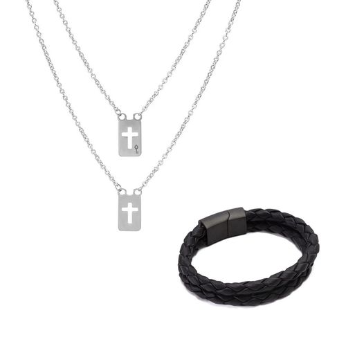 Kit Styles de Escapulário e Pulseira de Couro