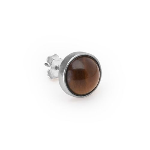 Brinco Conte de Prata 925 com Pedra Natural Olho de Tigre Marrom