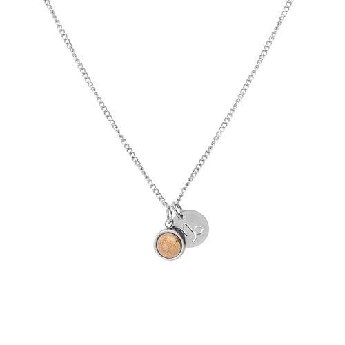 Colar de Signo Capricórnio de Aço e Pedra Natural Jasper Laranja