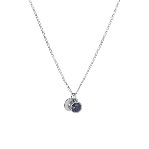 Colar de Signo Virgem de Aço e Pedra Natural Lápis Lazulli Azul