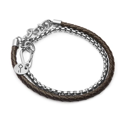 Pulseira Lemmy de Couro Marrom e Aço