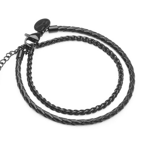 Pulseira Boseman de Couro Preto e Aço Preto