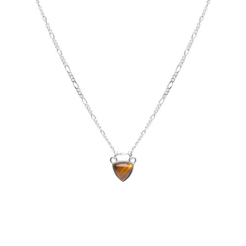 Colar Isiah de Prata 925 e Pedra Natural Olho de Tigre Marrom