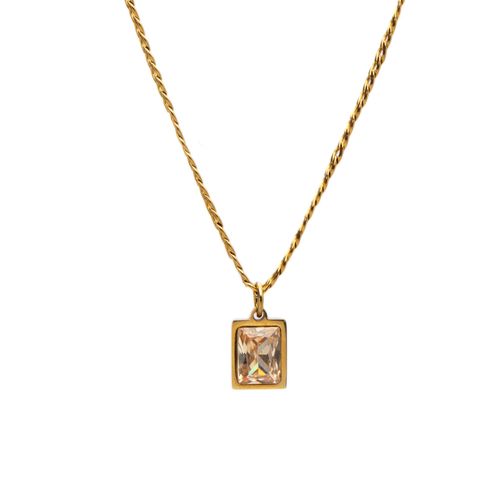 Colar Rana de Aço Dourado com Pedra Zircônia Pêssego