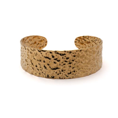 Bracelete Cuff Girassol Orgânico de Aço Dourado
