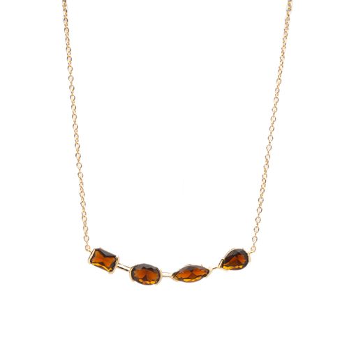 Colar Rafaela Dourado com Pedra Quartzo Fumê