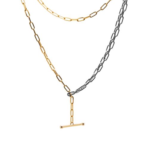 Colar Tie com Mix de Banho Prata e Dourado