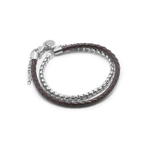 Pulseira Lemmy de Couro Marrom e Aço