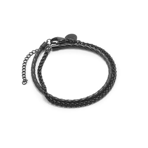 Pulseira Lemmy de Couro Preto e Aço Preto