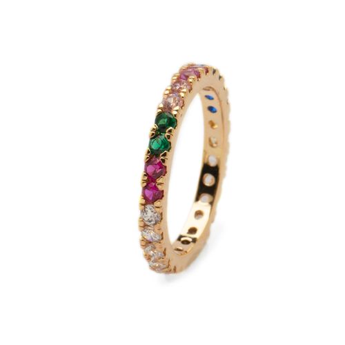 Anel Bels Dourado com Zircônias Coloridas