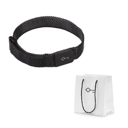 Kit Presente: Pulseira Imã de Malha de Aço Preta + Sacola