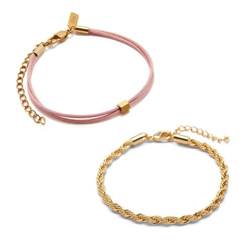 Kit Romântica: Pulseira Lavanda Dourada e Pulseira Pilar Rosa