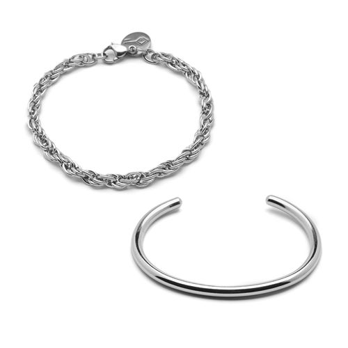 Kit Clean: Pulseira Glória de Aço e Bracelete Cuff Giovana de Aço Personalizável