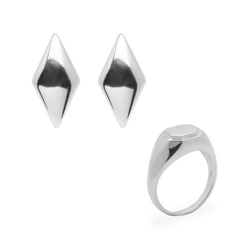 Kit Urbana: Anel Tereza Prata e Brinco Cecília de Aço