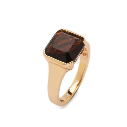 Anel Harmonia Dourado com Pedra Quartzo Fumê