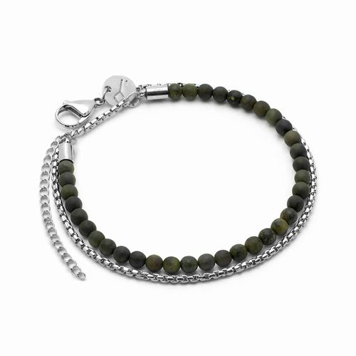 Pulseira Fold de Pedra Natural Verde e Aço