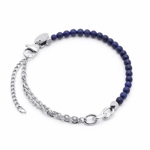 Pulseira Grid de Pedra Natural Olho de Tigre Azul e Aço