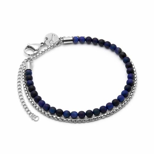 Pulseira Fold de Pedra Natural Olho de Tigre Azul e Aço