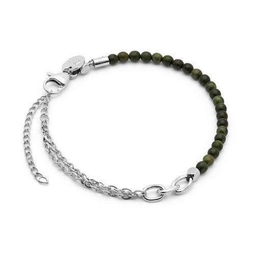 Pulseira Grid de Pedra Natural Verde e Aço