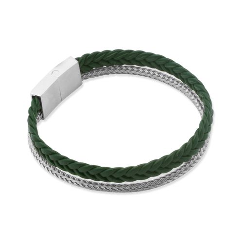Pulseira Vert de Couro Natural Verde e Aço