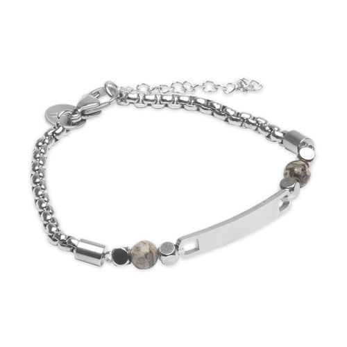 Pulseira Olavo de Aço e Pedra Natural Jaspe Cinza Personalizável