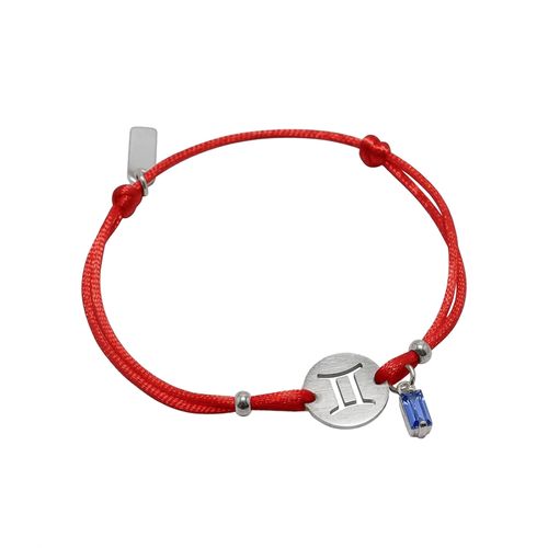 Pulseira de Signo Gêmeos Vermelha com Zircônia e Aço