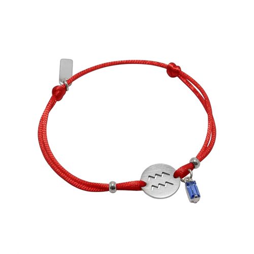Pulseira de Signo Aquário Vermelha com Zircônia e Aço