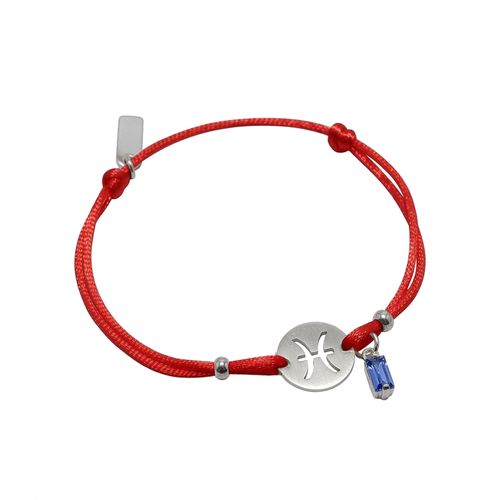 Pulseira de Signo Peixes Vermelha com Zircônia e Aço