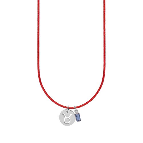 Colar de Signo Touro Vermelho com Zircônia e Aço