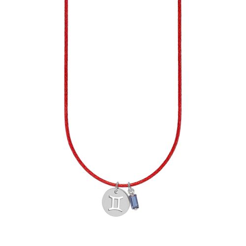 Colar de Signo Gêmeos Vermelho com Zircônia e Aço