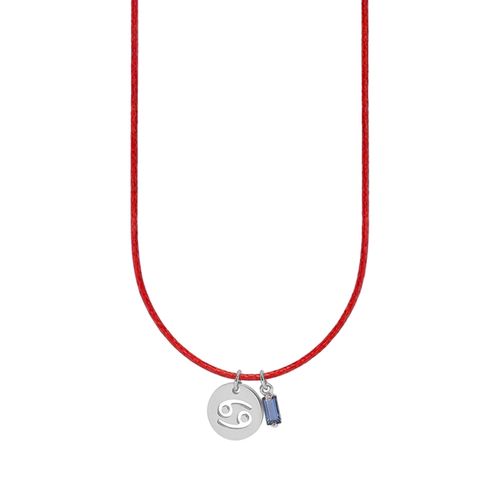 Colar de Signo Câncer Vermelho com Zircônia e Aço