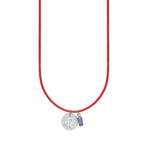 Colar de Signo Leão Vermelho com Zircônia e Aço