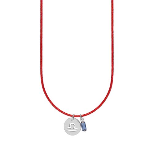 Colar de Signo Libra Vermelho com Zircônia e Aço
