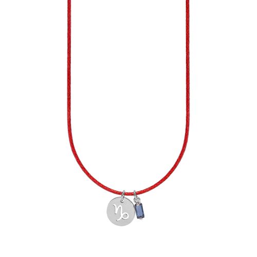 Colar de Signo Capricórnio Vermelho com Zircônia e Aço