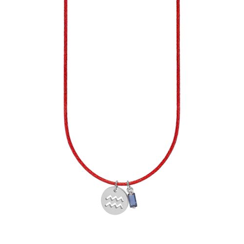 Colar de Signo Aquário Vermelho com Zircônia e Aço