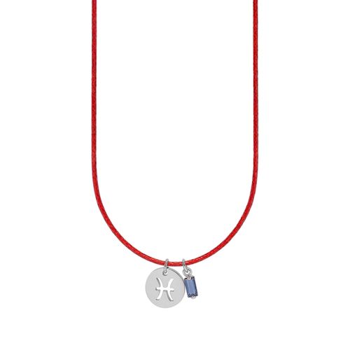 Colar de Signo Peixes Vermelho com Zircônia e Aço