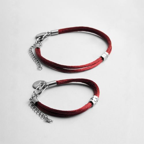 Kit Pai e Filho: Pulseira Oasis Bordô de Cetim e Aço