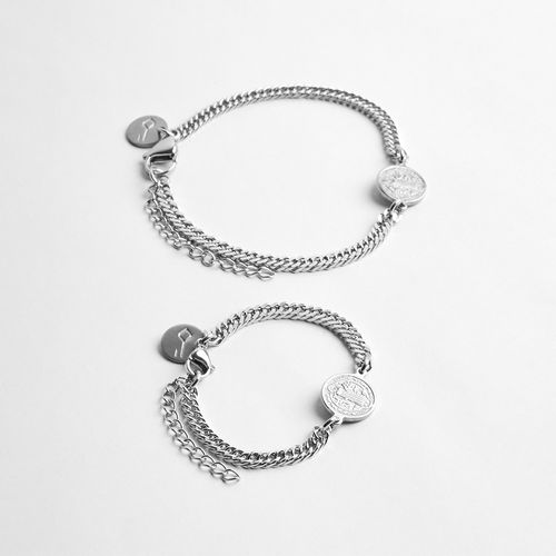 Kit Pai e Filho: Pulseira Amuleto de Aço