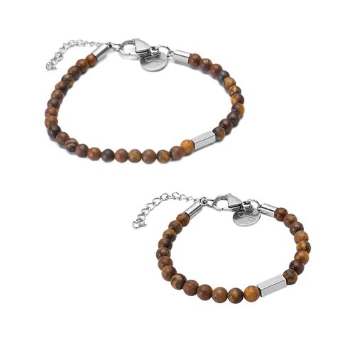 Kit Pai e Filho: Pulseira Zeng Olho de Tigre Marrom e Aço