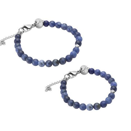 Kit Pai e Filho: Pulseira Kobe de Pedra Sodalita Azul e Aço