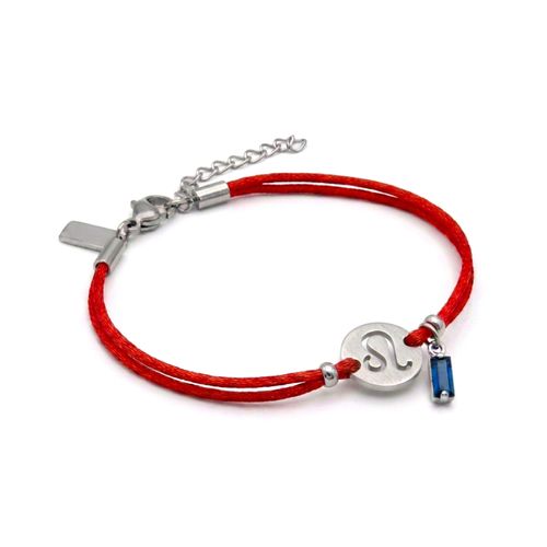 Pulseira de Signo Leão Vermelha com Zircônia e Aço