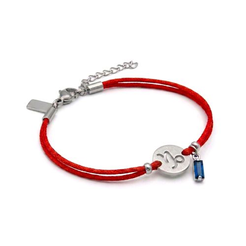 Pulseira de Signo Capricórnio Vermelha com Zircônia e Aço