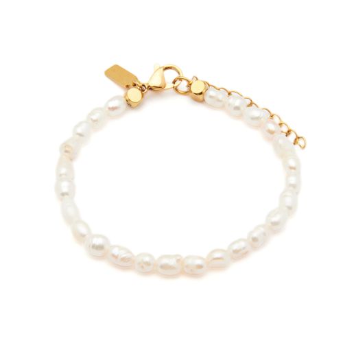 Pulseira Pia de Pérola Natural Branca e Aço