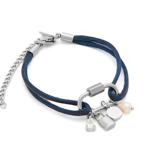 Pulseira Matiz Alma Azul Marinho de Cetim e Aço Personalizável